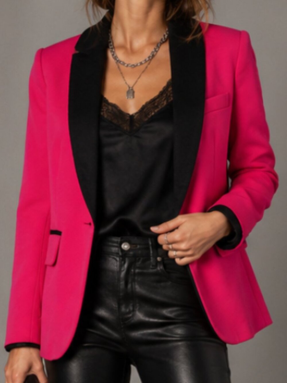 Y2K Juicy Couture Heartbreaker Pink Moleskin Blazer Black Tuxedo Lapel Size 2